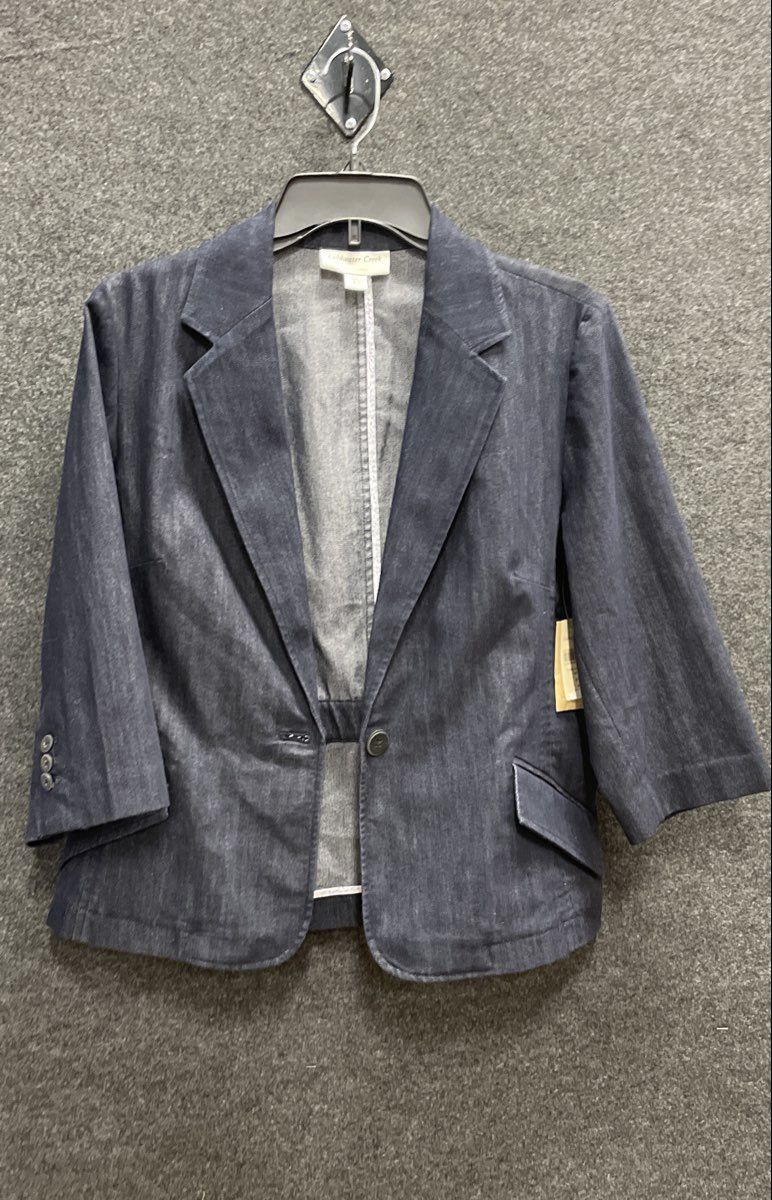 Coldwater Creek Women's Dark Wash Denim Blazer Jacket 3/4 Sleeve Sz P10 NWT