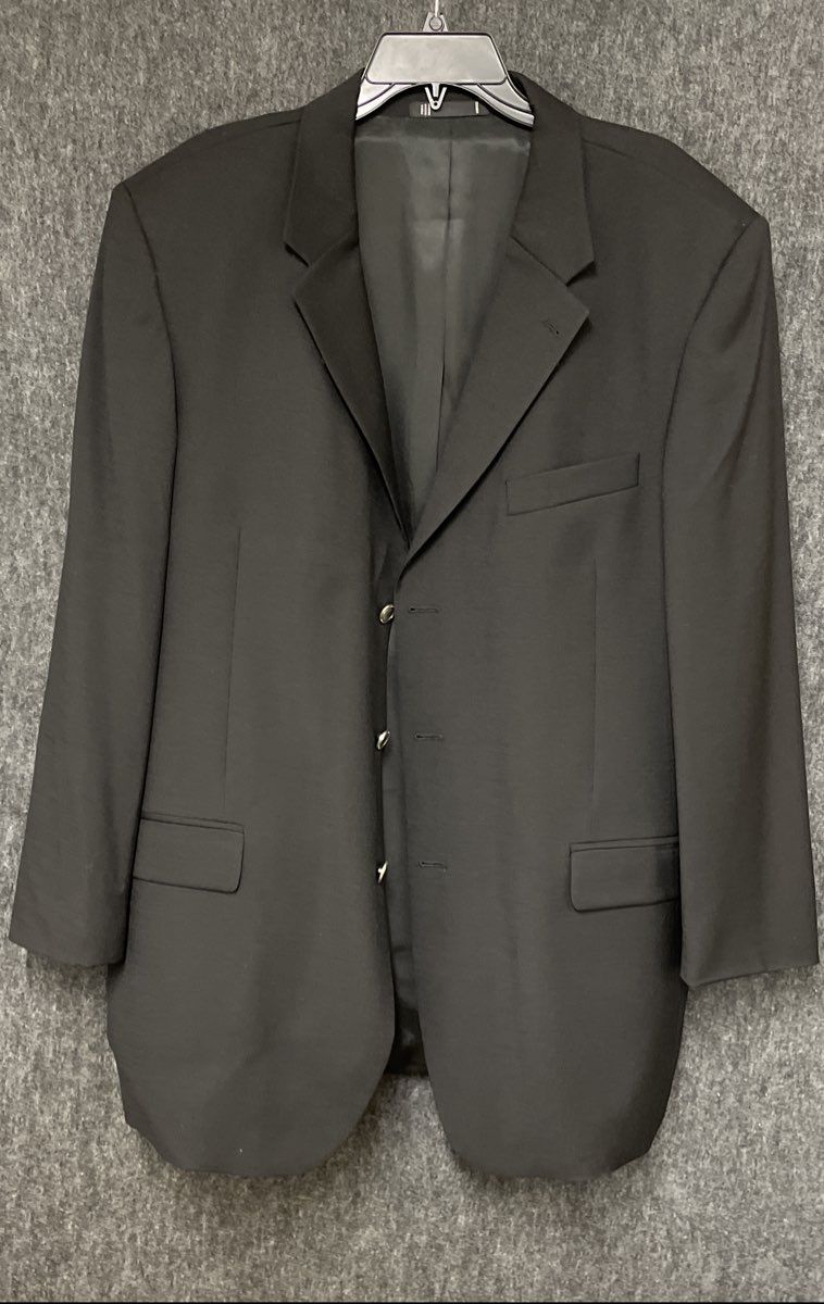 Emanuel Ungaro Men's Black 100% Wool 3-Button Blazer Silver Crest Buttons 46L