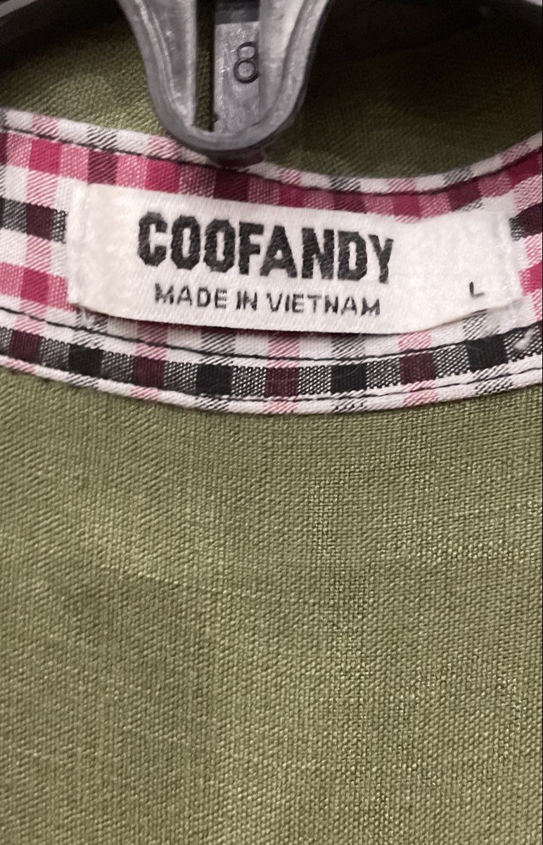Coofandy Men's Green Short Sleeve Button Up Shirt Plaid Trim Rayon Sz L