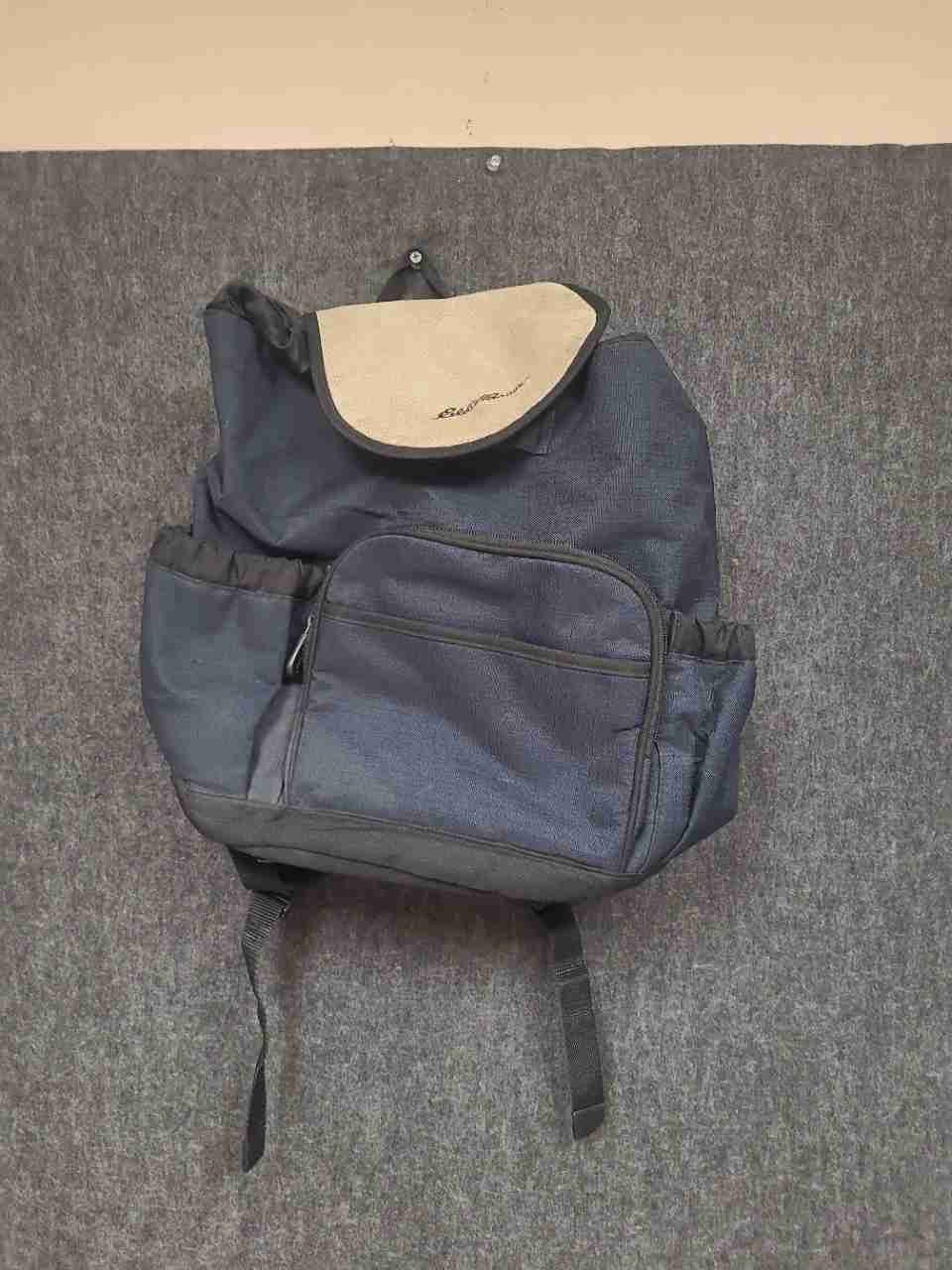 Vintage 90s Eddie Bauer Navy Blue Canvas Suede Flap Backpack Rucksack