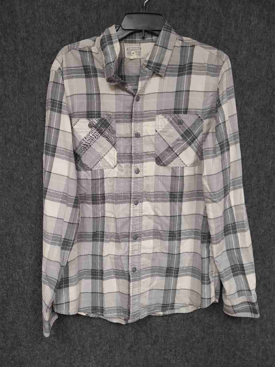 Converse One Star Men's Gray Plaid Button Down Flannel Style Shirt Sz M