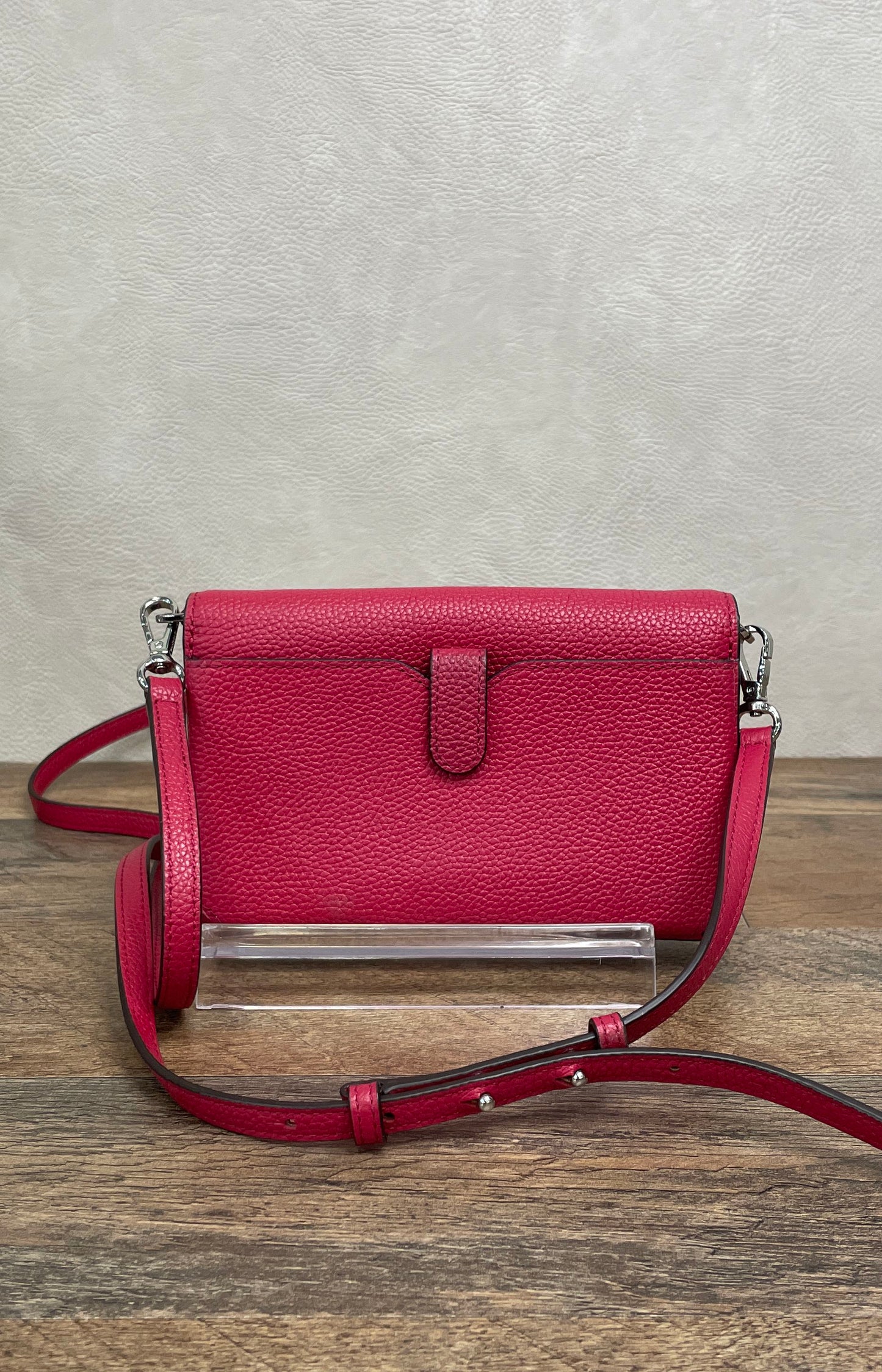 Michael Kors Pink Pebbled Leather Crossbody Wallet Bag Silver Hardware
