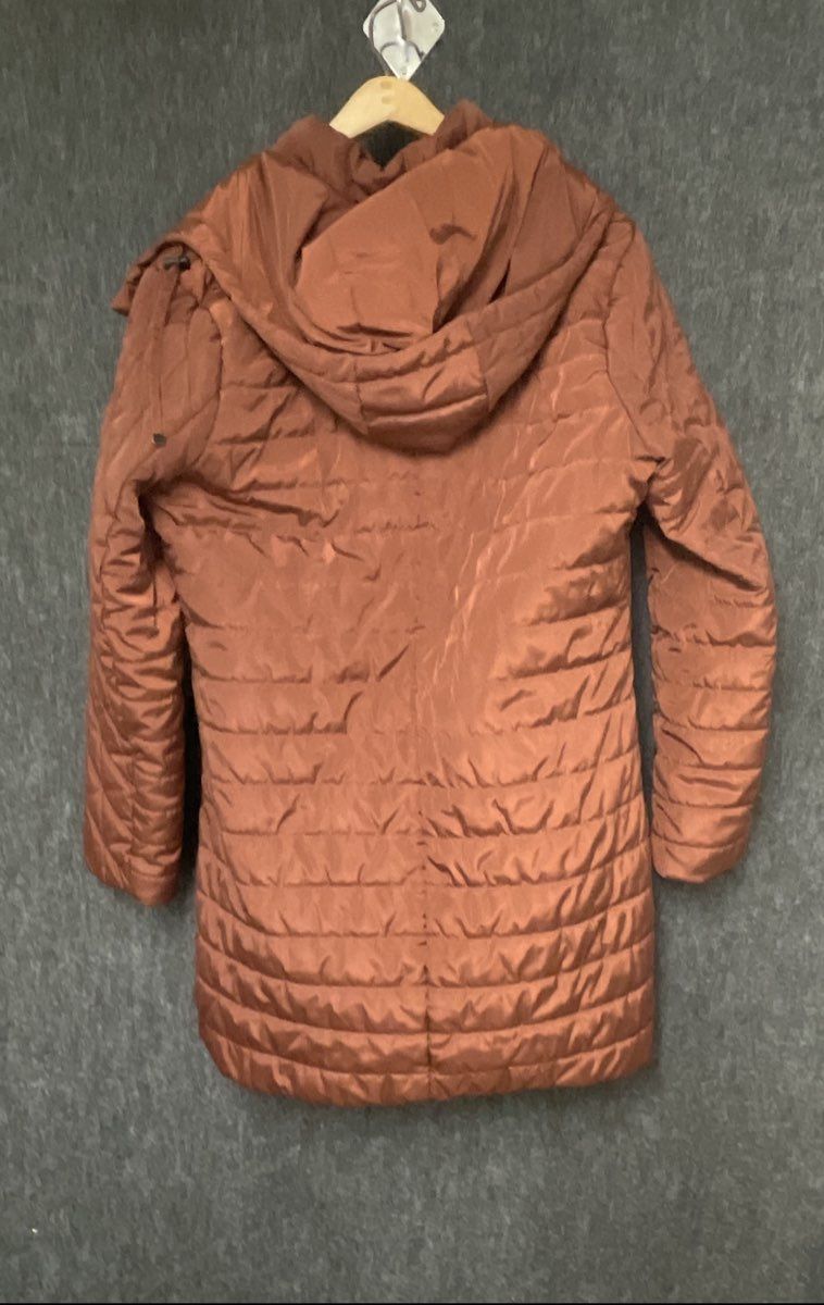 French Connection Women's Quilted Puffer Jacket Rust Hooded Full Snap Sz 8