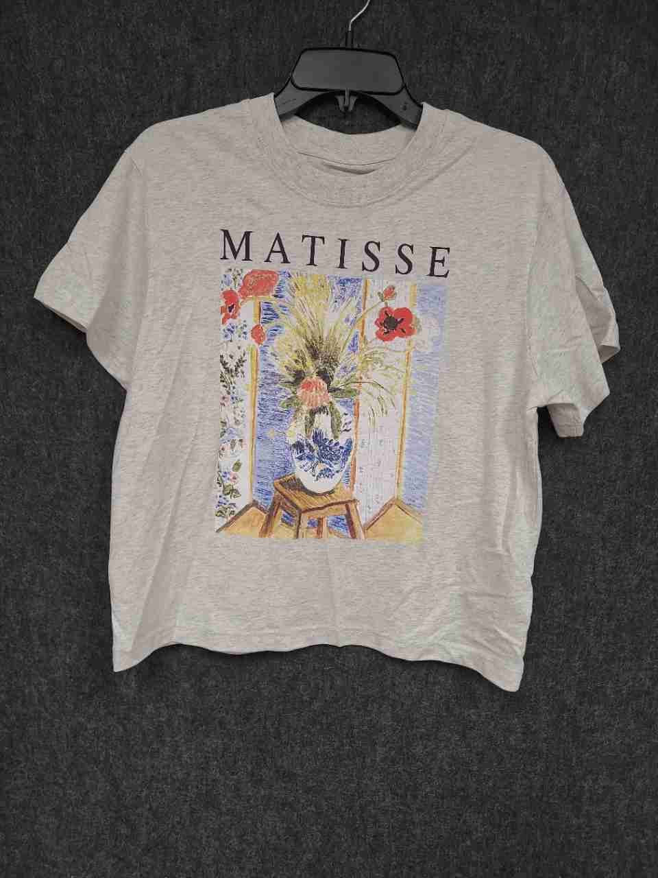 GAP Women's Henri Matisse Art Graphic T-Shirt Gray Heather Boxy Sz S