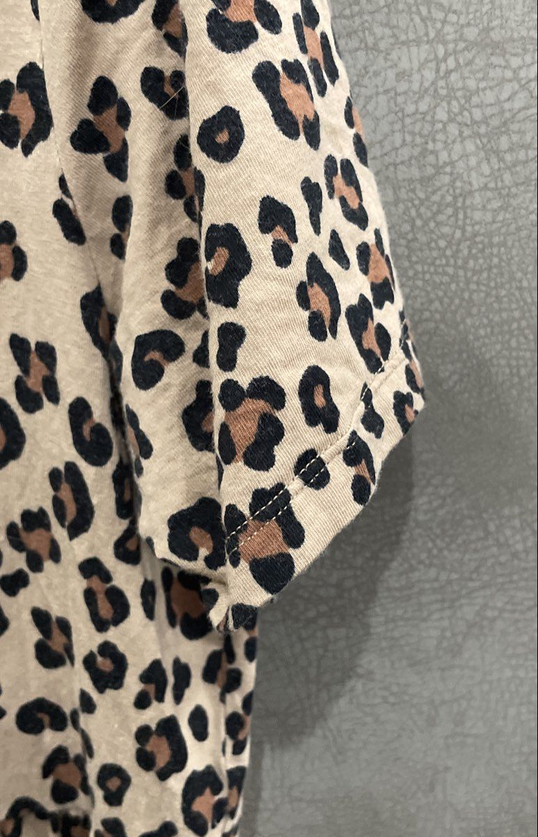 Wild Fable Women's Cheetah Leopard Print Babydoll Peplum Top Short Sleeve Sz L