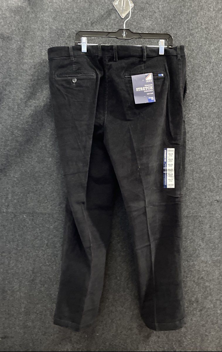 Izod Men's Tailgate Stretch Corduroy Pants Black Straight Fit 40x30 NWT