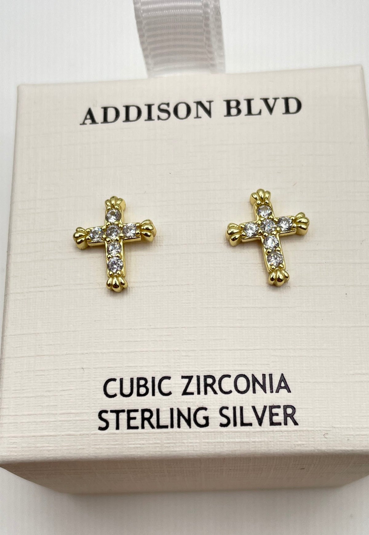 Addison Blvd 925 Sterling Silver Two-Tone CZ Cross Stud Earrings In Box 25.7g