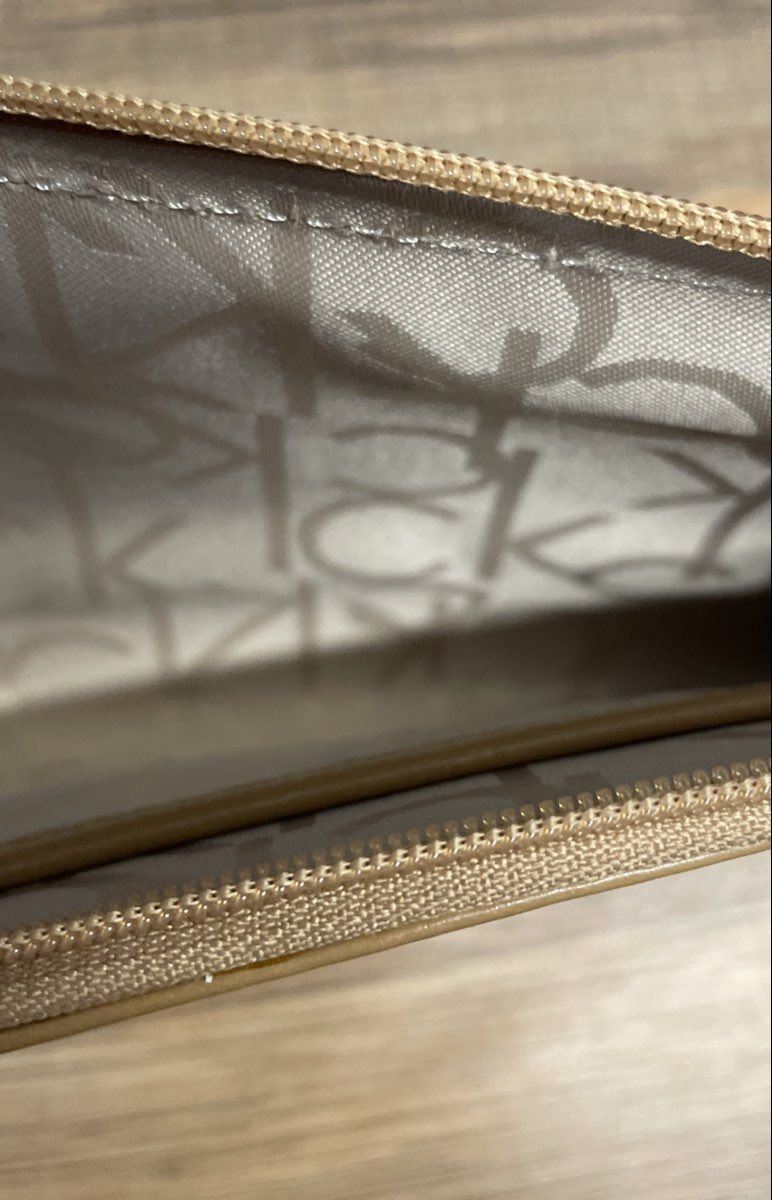 Calvin Klein Gold Metallic Monogram CK Logo Wristlet Wallet NWT In Box
