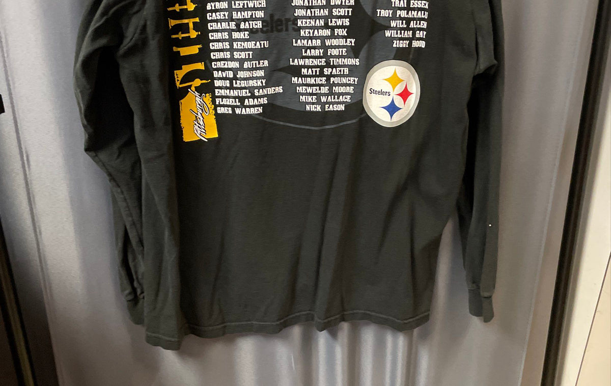 NFL Team Apparel Steelers Super Bowl XLV Roster Long Sleeve Tee Black Size XL