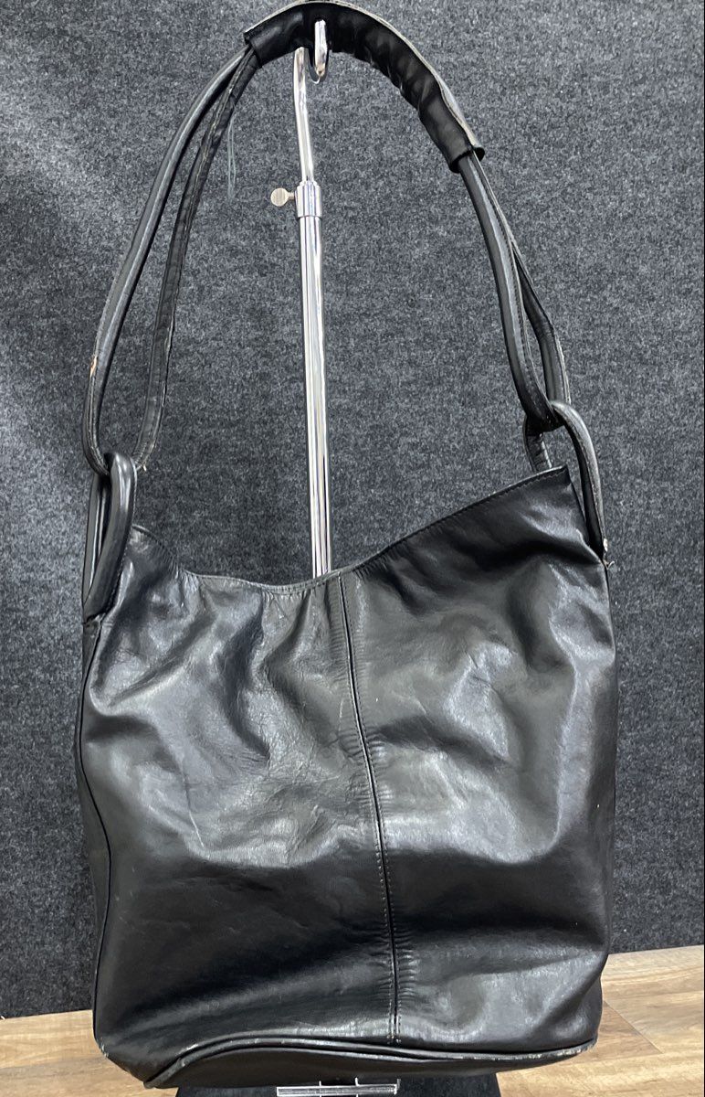 Crab Compass Black Leather Slouchy Hobo Shoulder Bag Map Print Lining