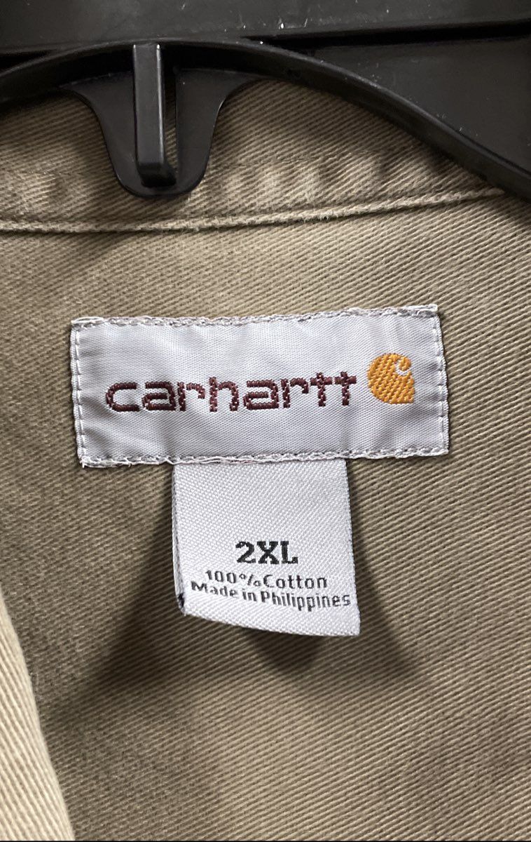 Carhartt Men's Tan Brown Long Sleeve Cotton Twill Button Down Work Shirt Sz 2XL