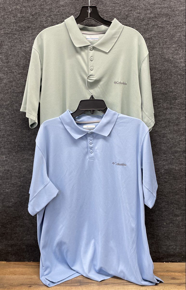 Columbia Men's Utility Short Sleeve Polo Shirt Lot of 2 Blue Green Sz XL