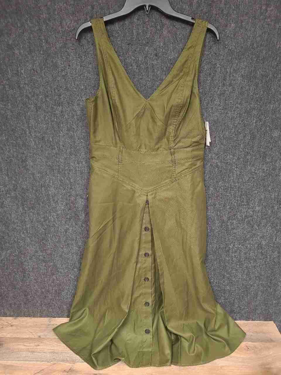 Banana Republic Women's Olive Midi Dress Sleeveless Button Front Sz 4 NWT