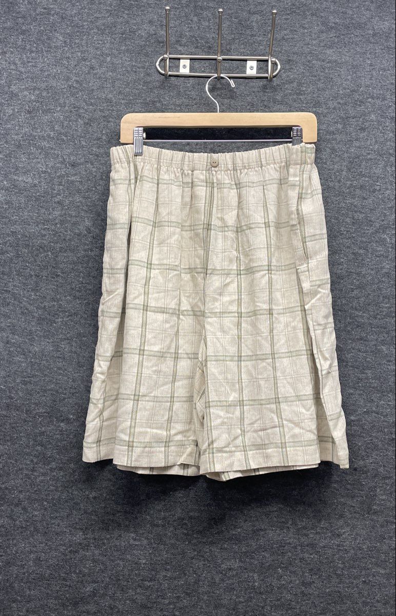 Vintage 90s Collaborations Women's Plaid Flax Blend Shorts Tan Green Sz 20 USA