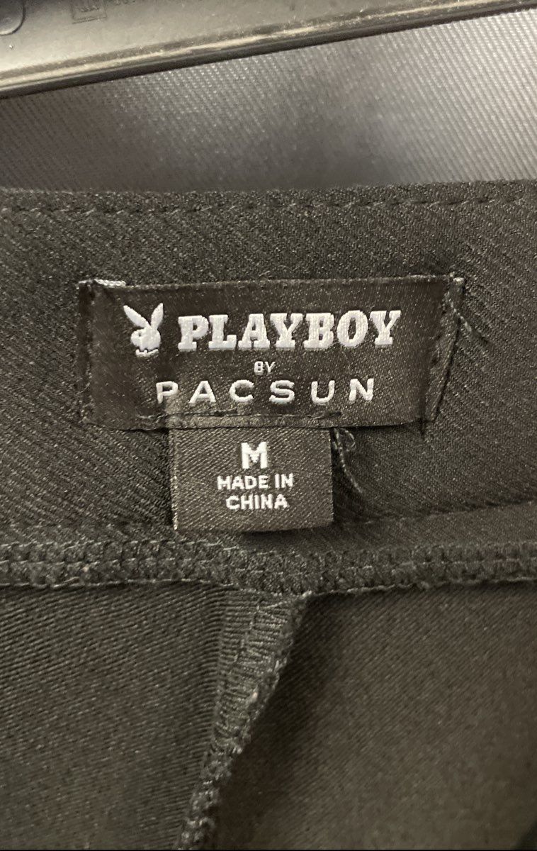 Playboy by PacSun Women's Black Embroidered Logo Pleated Wide Leg Pants Size M