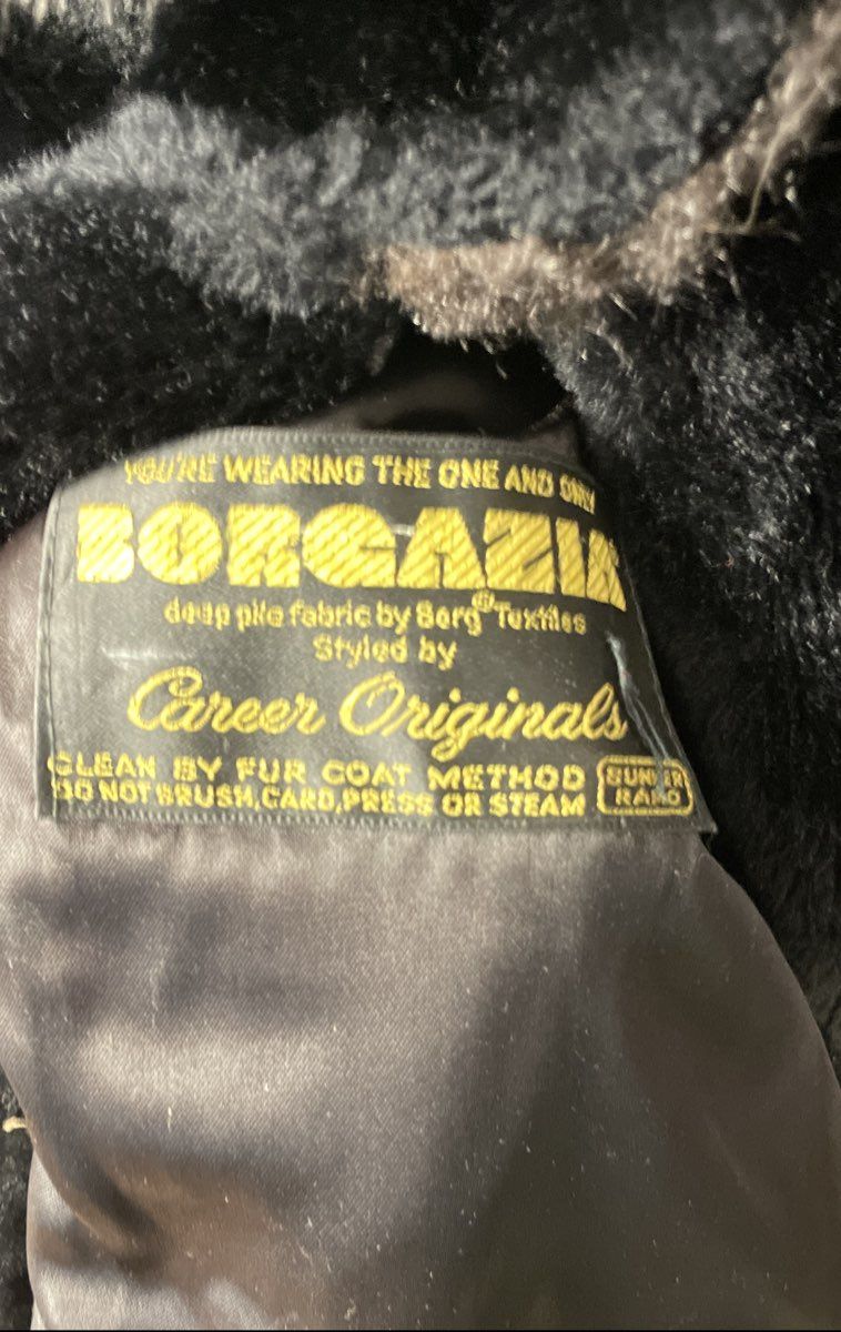 Vintage 70s Borgazia Career Originals Women's Faux Fur Coat Black Brown L/XL