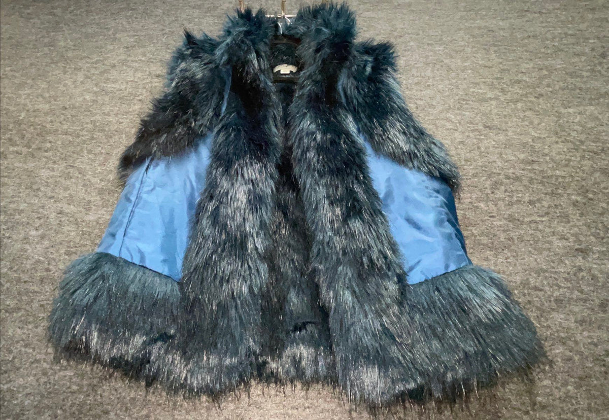Halston Women's Blue Faux Fur Shaggy Sleeveless Vest Size M