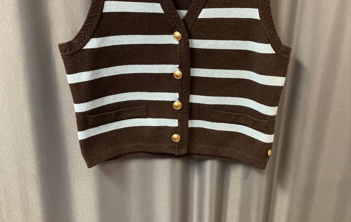 Scotch & Soda Women's Striped Cardigan Sweater Vest Dark Brown Blue Sz S