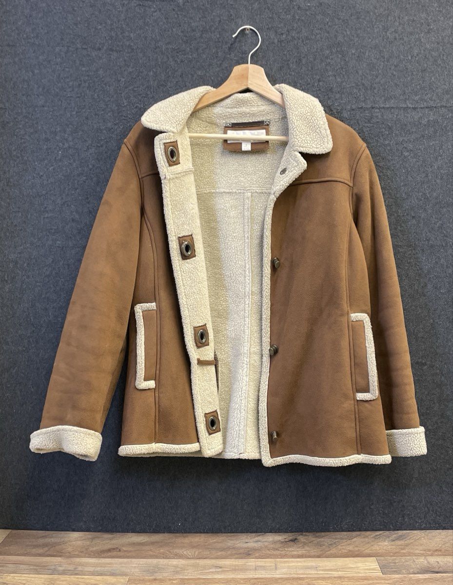 Jones New York Women's Brown Faux Suede Sherpa Shearling Lined Jacket Sz S