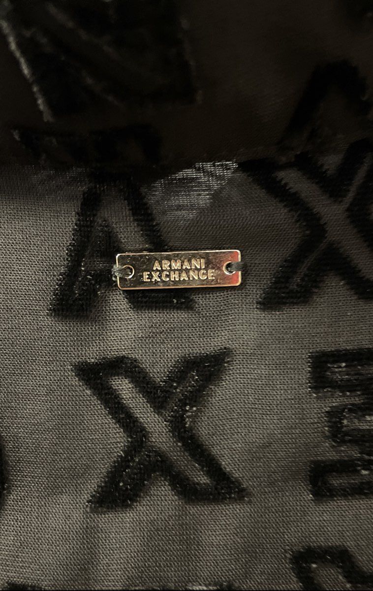 Armani Exchange Women's Black Sheer Logo Flocked Devore Button Up Shirt Sz L