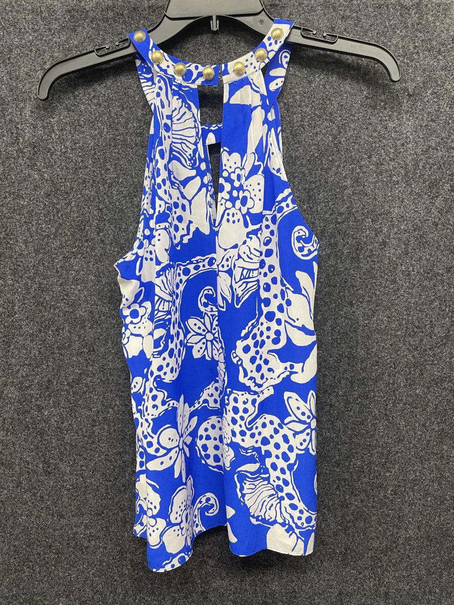 Lilly Pulitzer Women's Blue White Quahog Chowdah Silk Halter Top Size S