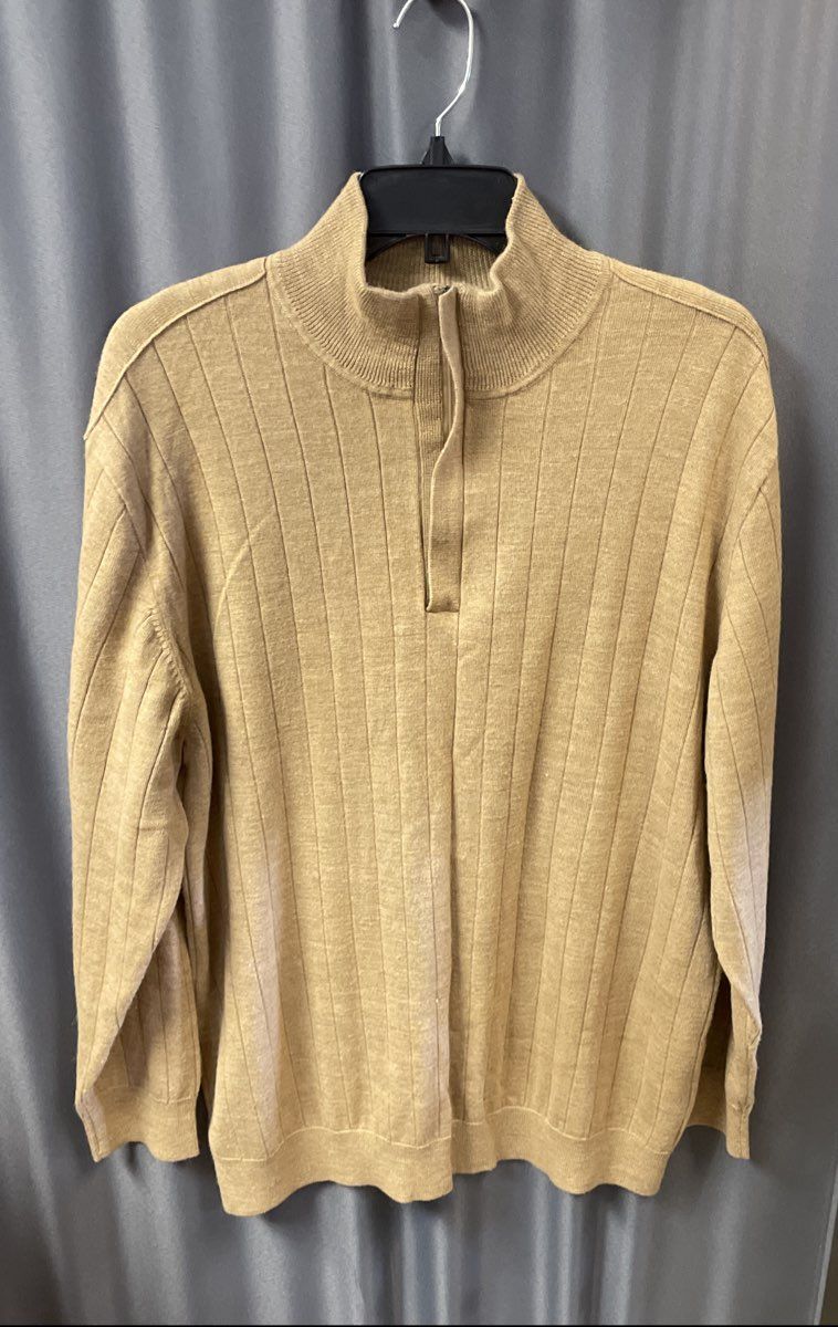 Claiborne Men's Tan Ribbed 1/4 Zip Sweater Merino Wool Blend Size XL