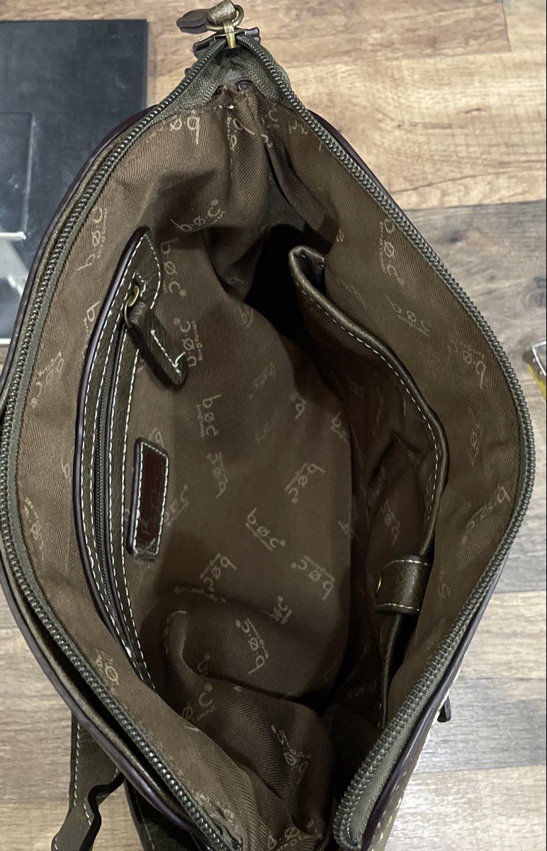 b.o.c. Olive Green Leather Crossbody Bag Whipstitch Detail Adjustable Strap