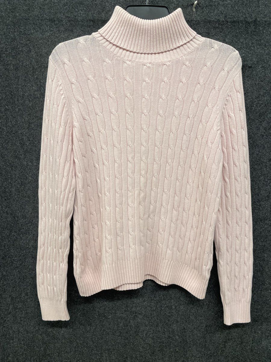 St. John's Bay Women's Pink Cable Knit Turtleneck Sweater Cotton Blend Sz L
