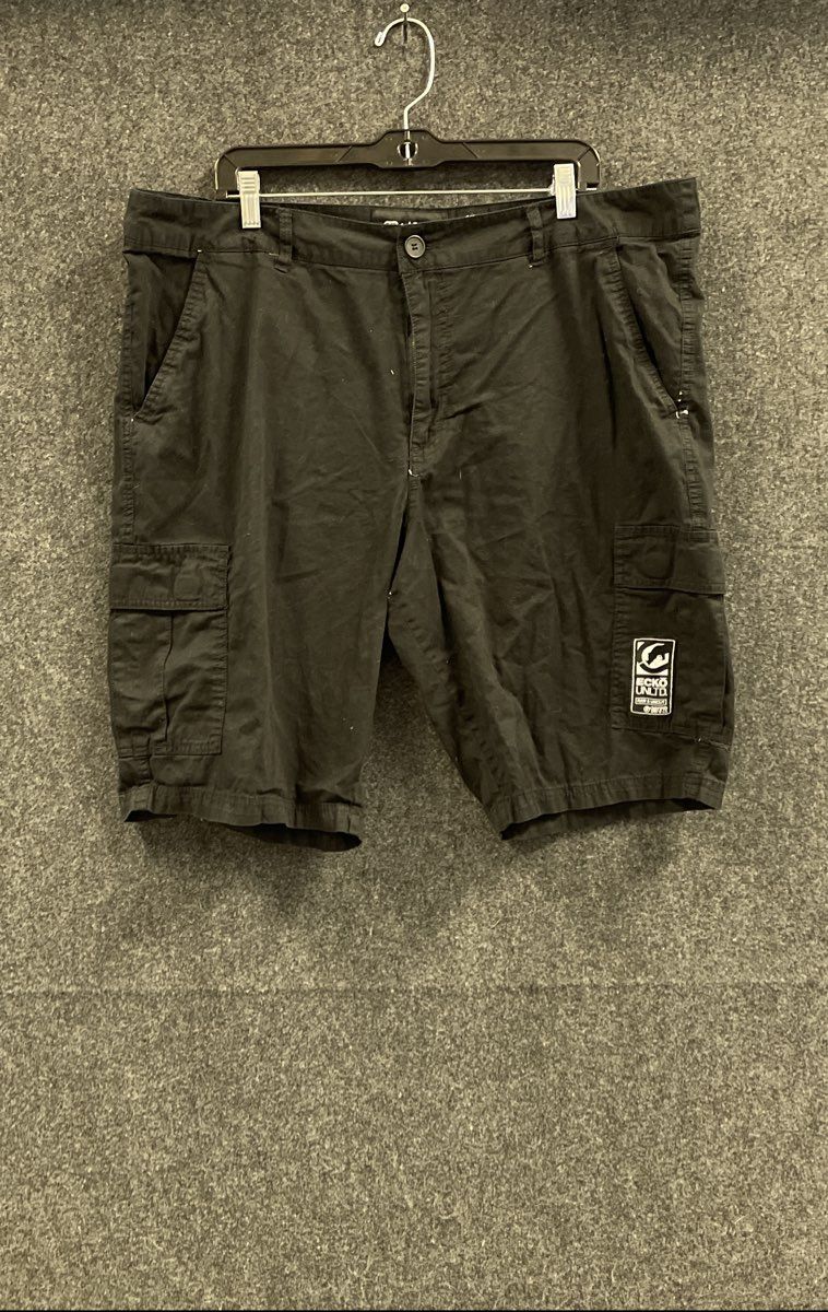 Ecko Unltd Men's Black Cotton Cargo Shorts Multi-pocket Branded Patch Size 40