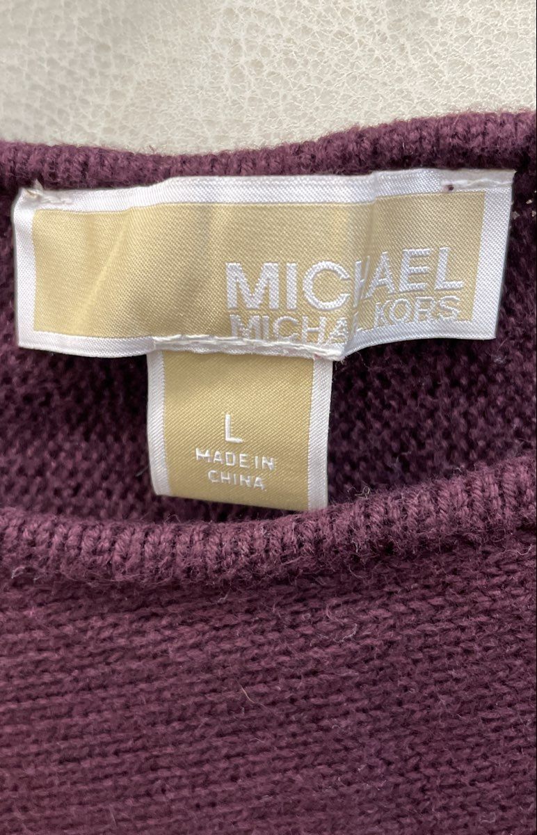 Michael Kors Women's Maroon Knit Long Sleeve Side Zip Top Sweater Sz L