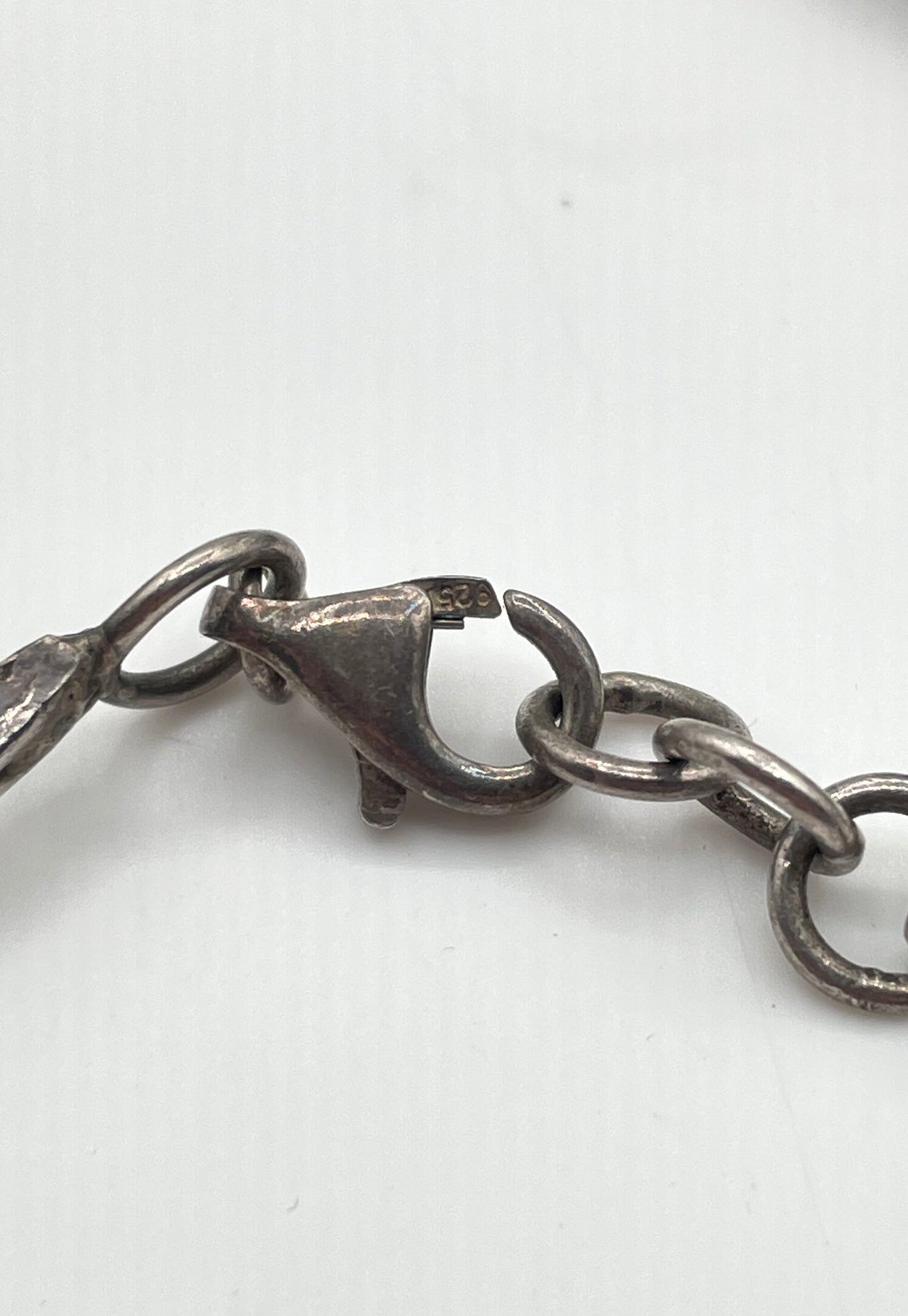 925 Sterling Silver Garnet Accent Bar-And-Box Link Bracelet 17.9g *Damaged*
