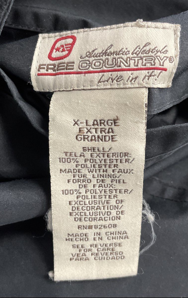 Free Country Women's Black Fleece Lined Hooded Zip Up Jacket Parka Drawstring