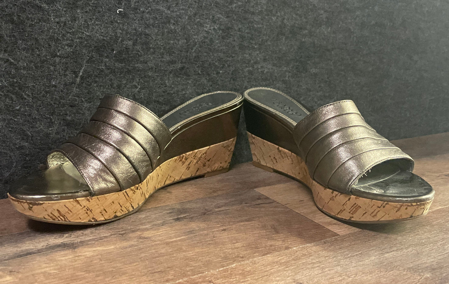 Franco Sarto Gold Bronze Metallic Cork Wedge Slide Sandals Womens Size Unknown