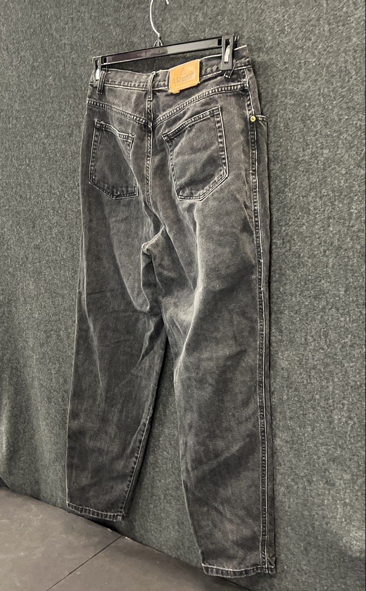 Vintage 90s Lizwear Women's Faded Black High Rise Tapered Leg Denim Jeans Sz 16