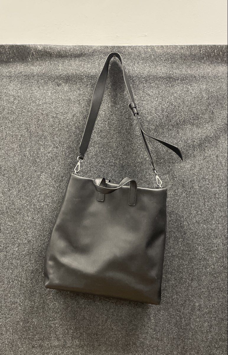 DKNY Black Leather Embossed Logo Large Tote Bag Crossbody Silver Hardware