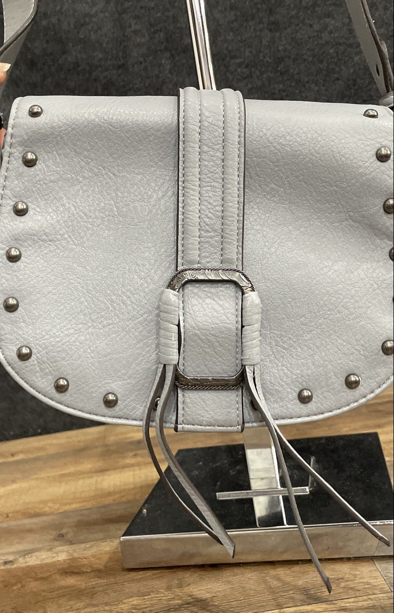 Jessica Simpson Grey Studded Faux Leather Saddle Crossbody Bag Butterfly Charm