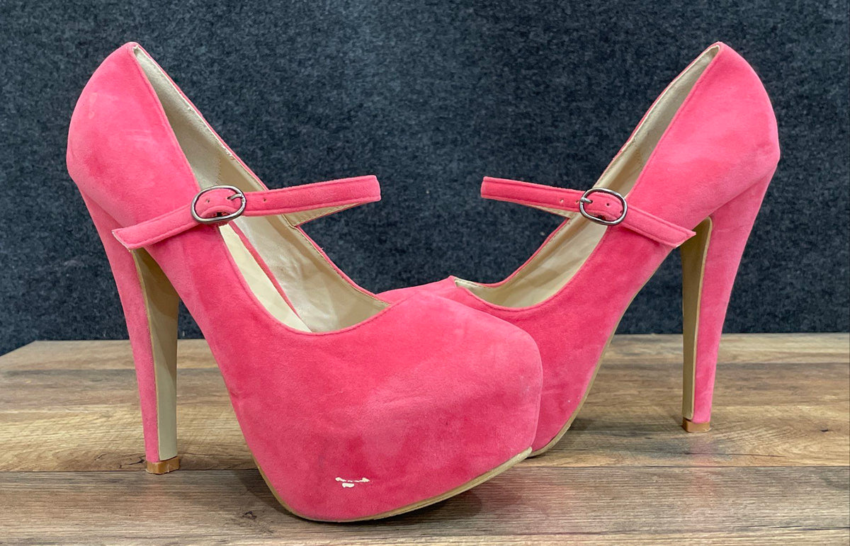Pazzle Hot Pink Faux Suede Platform Mary Jane High Heel Pumps Women's Size 8
