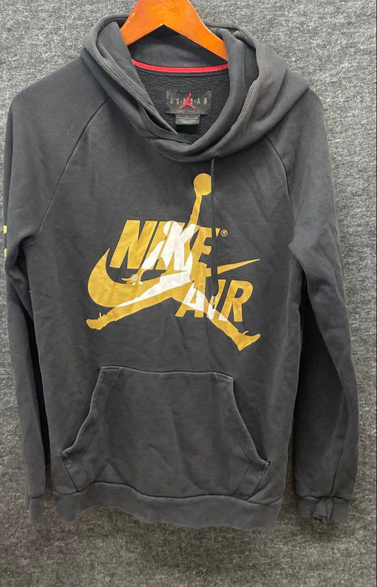 Nike Air Jordan Men's Black Hoodie Gold Jumpman Graphic Pullover Sleeve Script S
