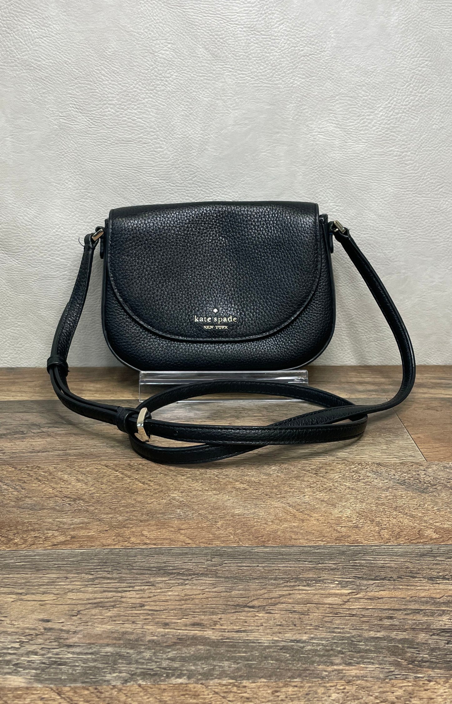 Kate Spade Black Pebbled Leather Small Flap Crossbody Bag Silver Hardware