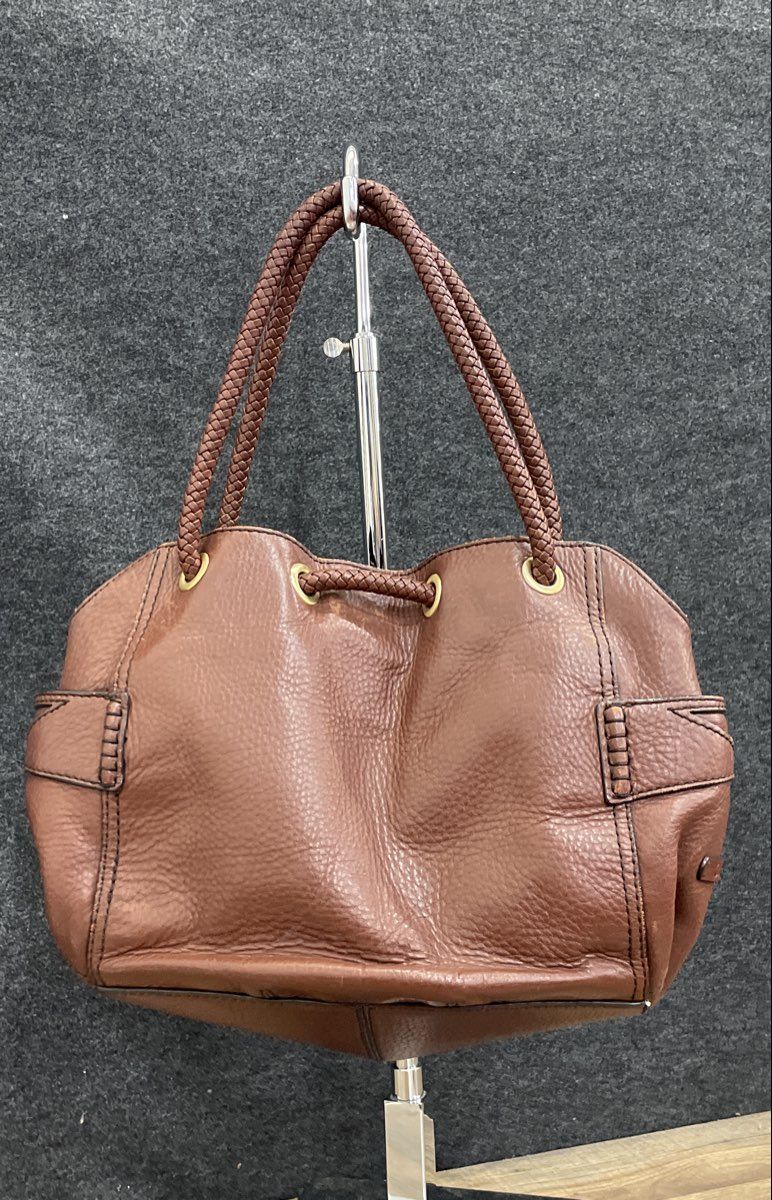 Cole Haan Brown Pebbled Leather Braided Handle Large Shoulder Bag Handbag