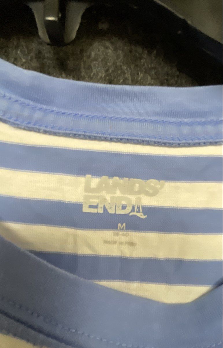 Lands' End Men's Blue White Striped Crewneck Short Sleeve T-Shirt Size M