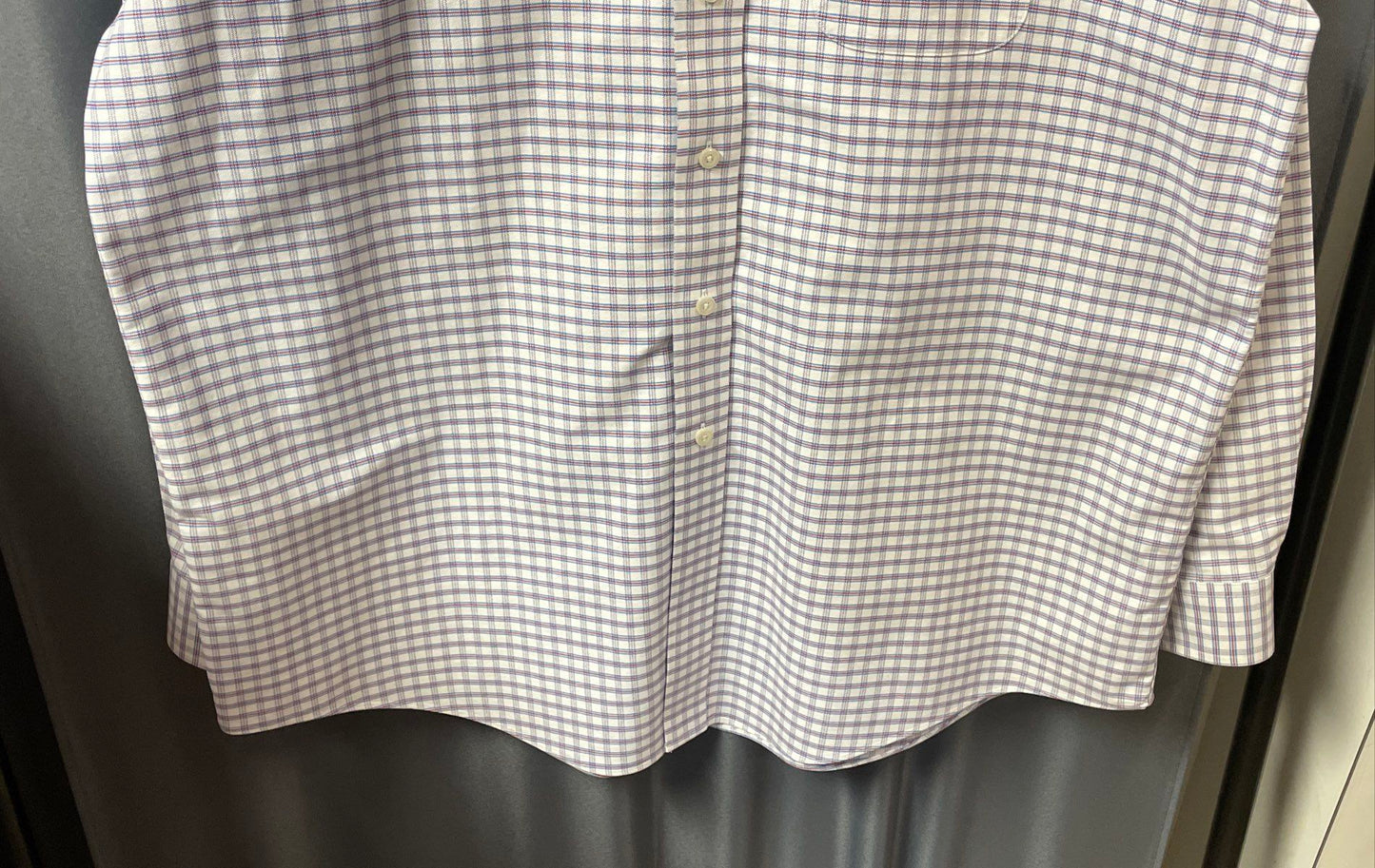 LL Bean Men's Red Blue Plaid Wrinkle Resistant Cotton Dress Shirt Sz 17-35