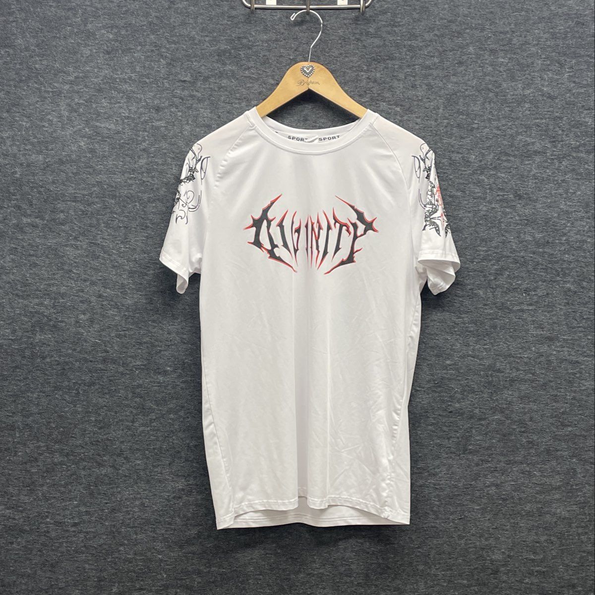 Divinity Graphic T-Shirt White Gothic Tribal Sport Performance Sz L