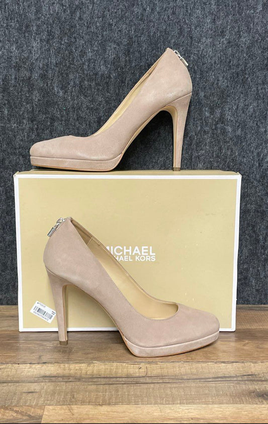 Michael Kors Antoinette Beige Suede Platform Stiletto Pumps Size 7.5