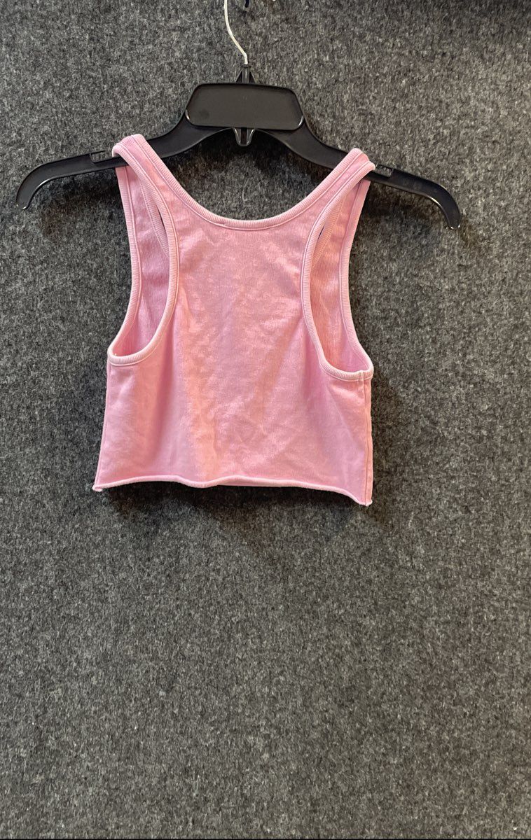 Juicy Couture Women's Pink Ribbed Graphic Racerback Crop Tank Sz L
