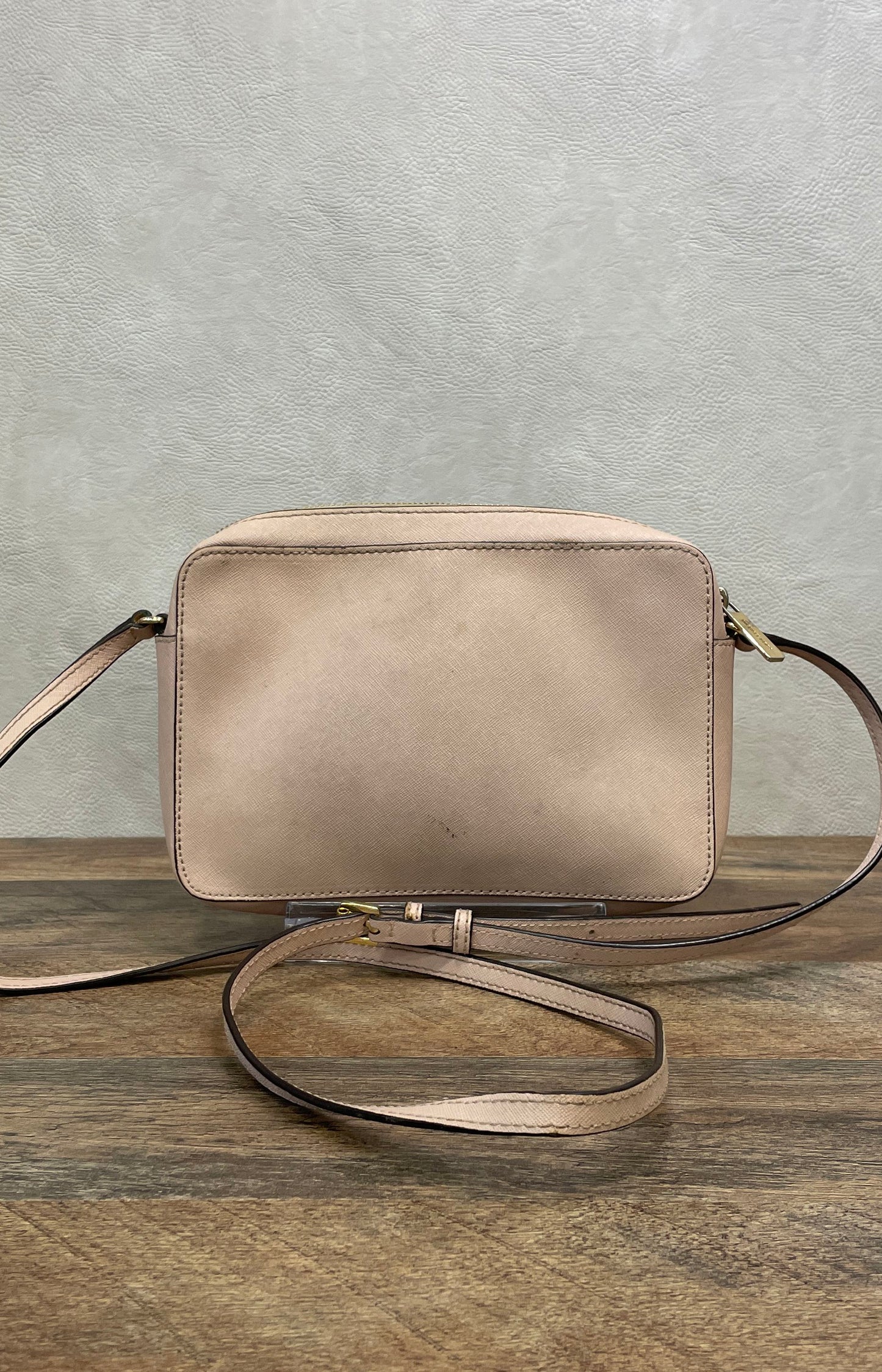 Michael Kors Blush Pink Studded Saffiano Leather Jet Set Crossbody Bag Gold