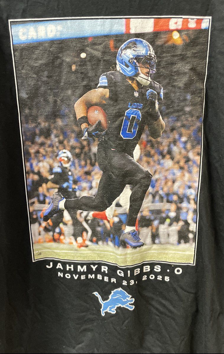 Fanatics Men's Black Jahmyr Gibbs Detroit Lions Thanksgiving 2023 Tee Sz M NWT