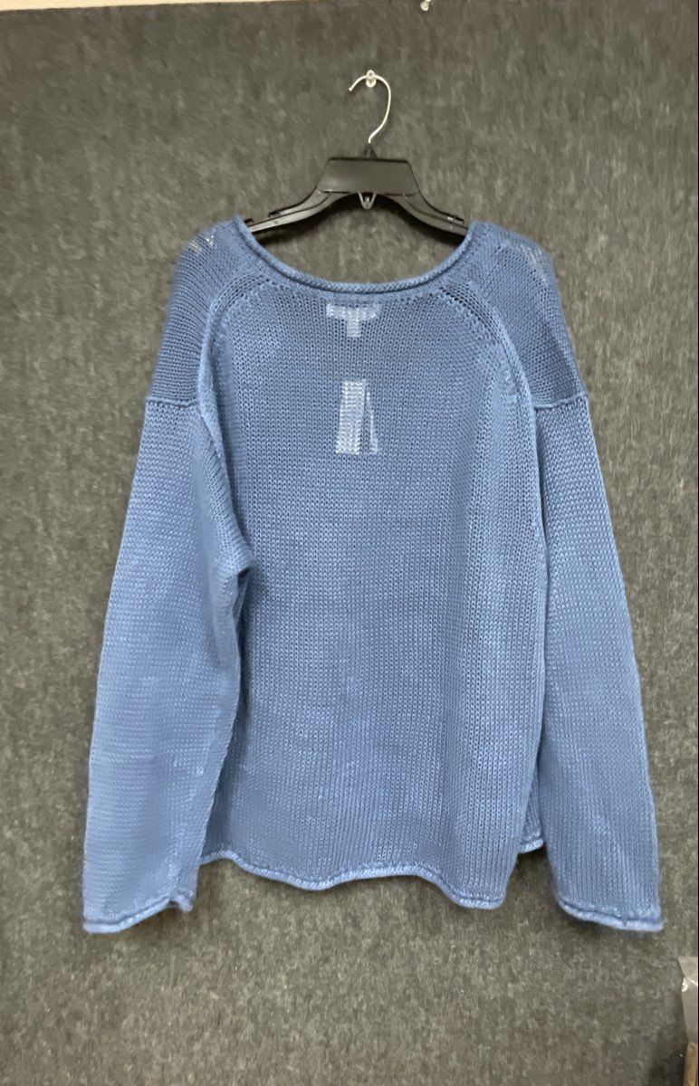 Banana Republic Women's Blue 100% Linen V-Neck Open Knit Sweater XXL NWT