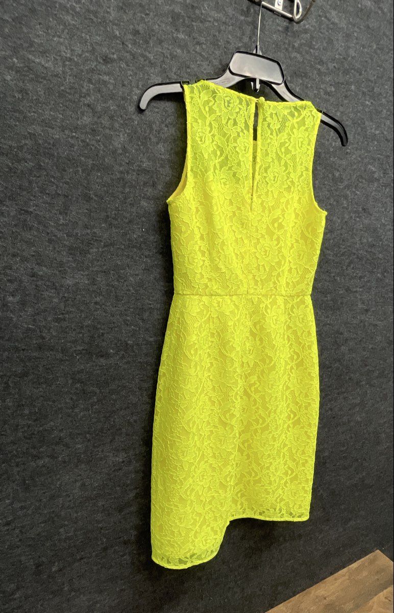 J.Crew Women's Neon Yellow Floral Lace Sleeveless Keyhole Sheath Dress Size 00