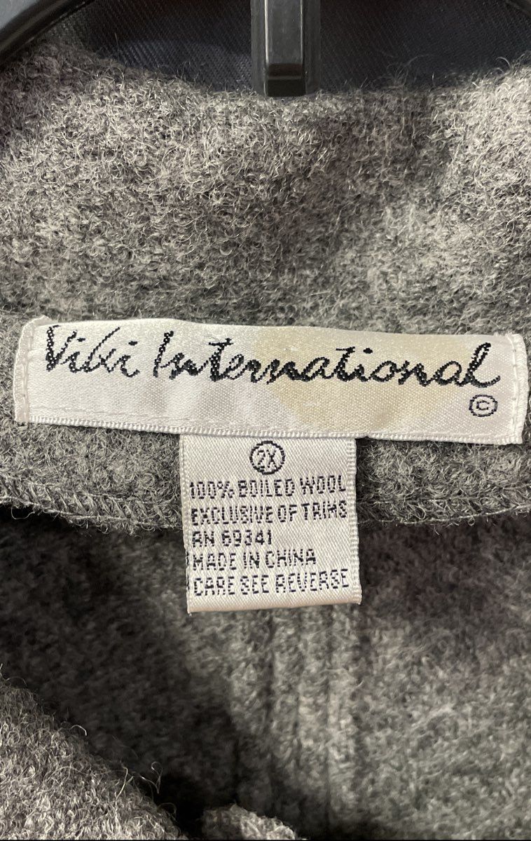 Vikki International Women's Grey 100% Boiled Wool 3-Button Coat Sz 2X